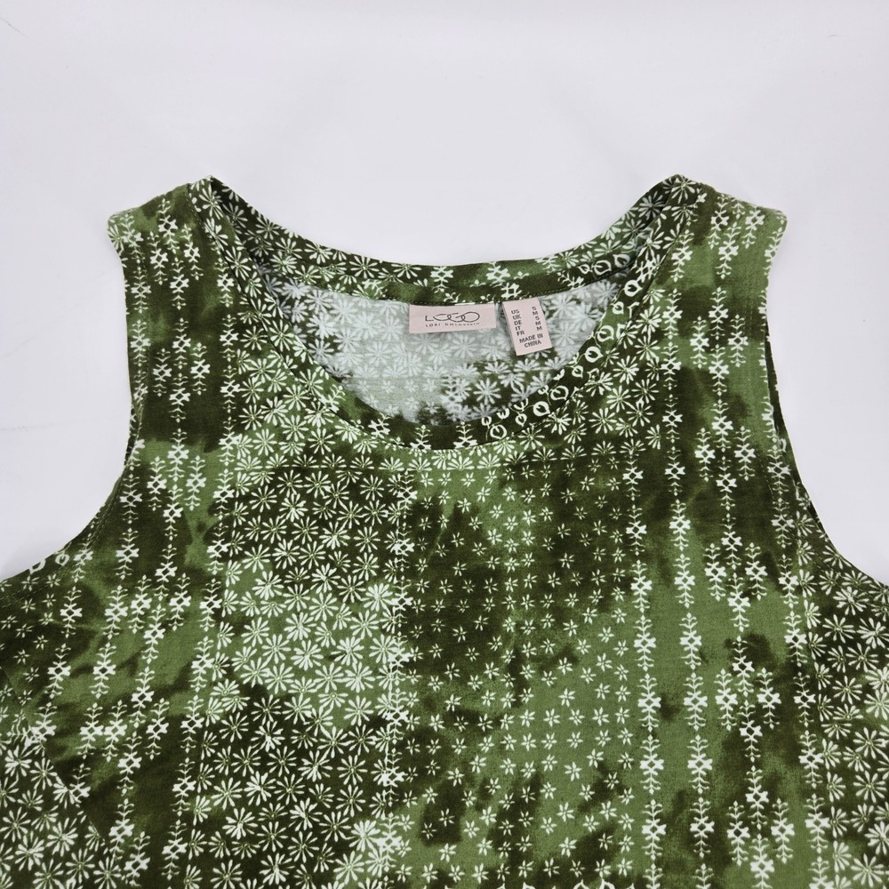 LOGO by Lori Goldstein Green Patchwork Sleeveless Tunic Top Size Small EUC
